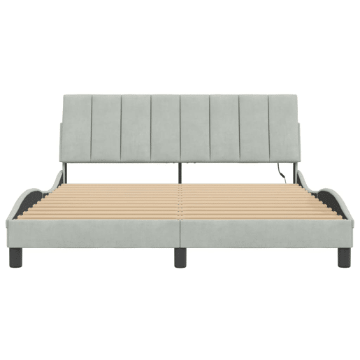 Estrutura de cama de casal moderno com LED - 160x200 cm veludo cinzento-claro