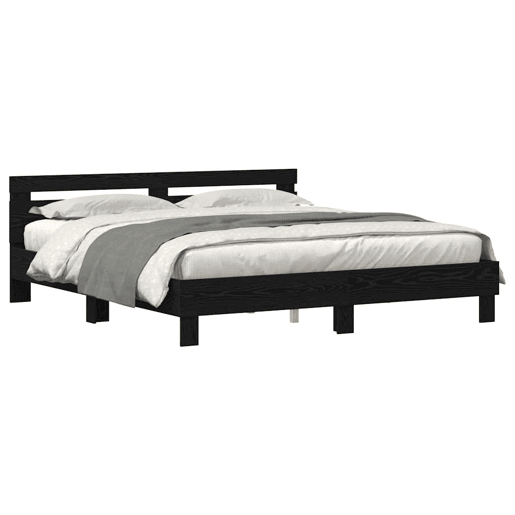 Estrutura da Cama de casal simple com led Carvalho Preto 200 x 200 cm