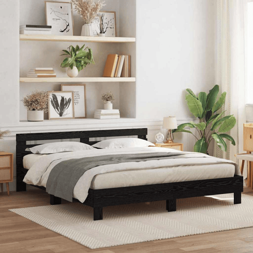 Estrutura da Cama de casal simple com led Carvalho Preto 200 x 200 cm