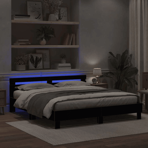 Estrutura da Cama de casal simple com led Carvalho Preto 200 x 200 cm