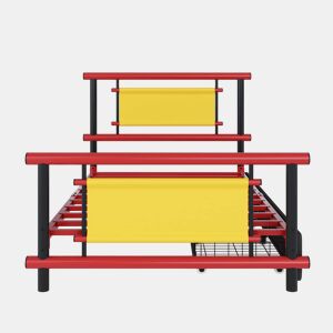 Cama infantil de metal 90 x 200 cm - com gavetas, estrutura robusta em aço, cama de plataforma, design em cores vivas, poupa espaço para quartos infantis de meninos e meninas - Vermelho