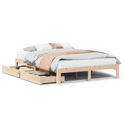 Estrutura De Cama De Casal Moderno c gavetas - 140x190 cm madeira de pinho maciça