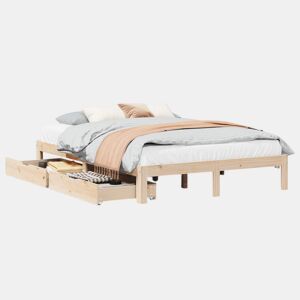 Estrutura De Cama De Casal Moderno c gavetas - 140x190 cm madeira de pinho maciça