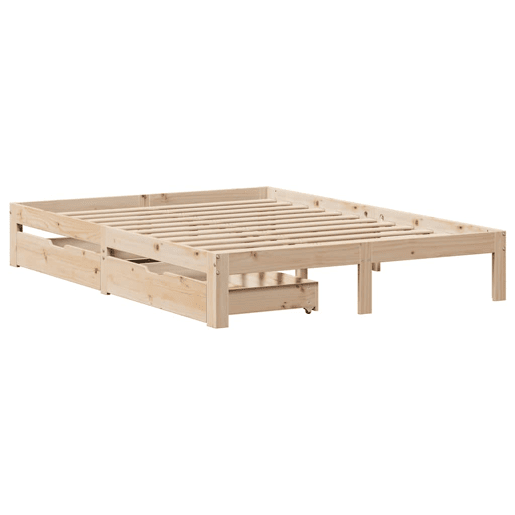 Estrutura De Cama De Casal Moderno c gavetas - 140x190 cm madeira de pinho maciça