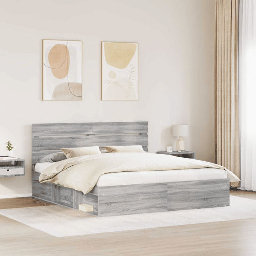 Estrutura da Cama de casal simple com cabeceira Cinza Sonoma 180 x 200 cm
