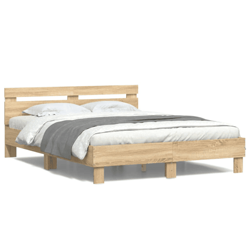 Estrutura Cama de casal simple c cabeceiraluzes LED 150x200cm carvalho sonoma