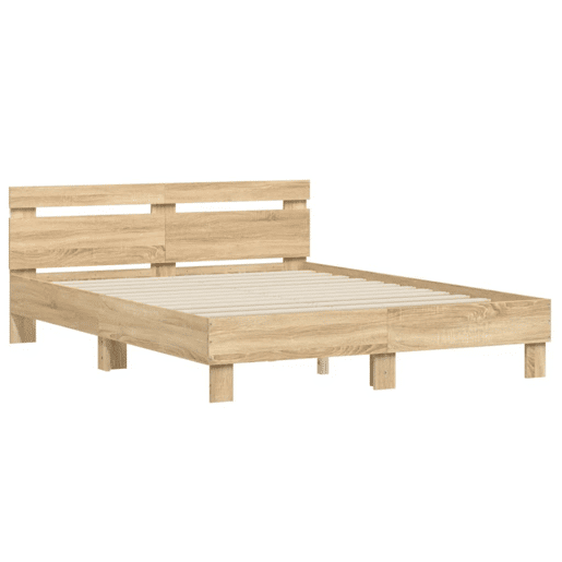 Estrutura Cama de casal simple c cabeceiraluzes LED 150x200cm carvalho sonoma