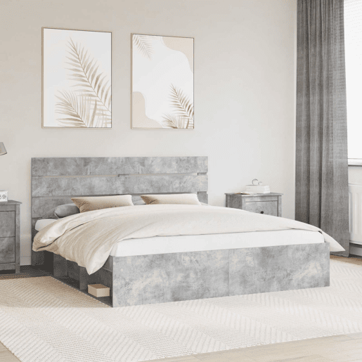 Estrutura de Cama de casal para adultos com cabeceira Concreto 180 x 200 cm