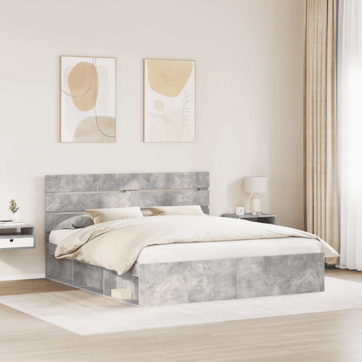 Estrutura de Cama de casal para adultos com cabeceira Concreto 180 x 200 cm