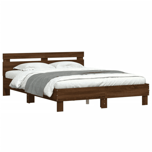 Estrutura de cama de casal c cabeceiraluzes LED - 150x200 cm carvalho castanho