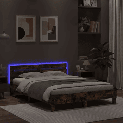 Estrutura de cama de casal c cabeceiraluzes LED - 150x200 cm carvalho castanho