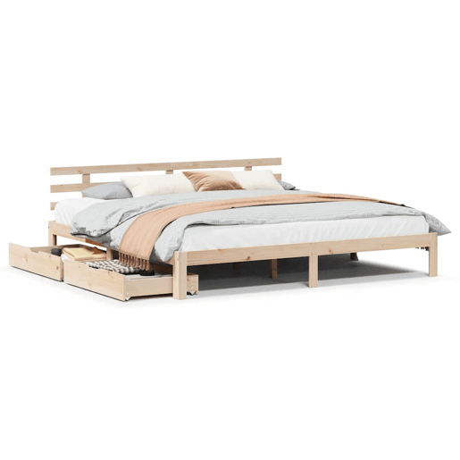 Estrutura De Cama De Casal Moderno c gavetas - 200x200 cm madeira de pinho maciça