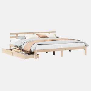 Estrutura De Cama De Casal Moderno c gavetas - 200x200 cm madeira de pinho maciça