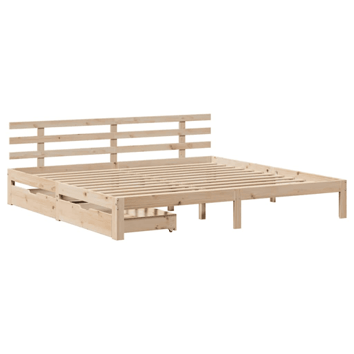 Estrutura De Cama De Casal Moderno c gavetas - 200x200 cm madeira de pinho maciça