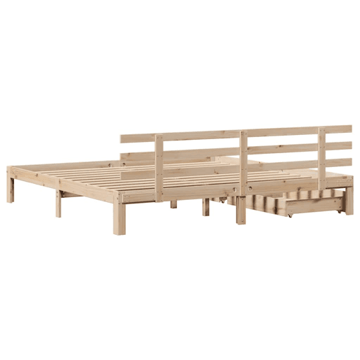 Estrutura De Cama De Casal Moderno c gavetas - 200x200 cm madeira de pinho maciça