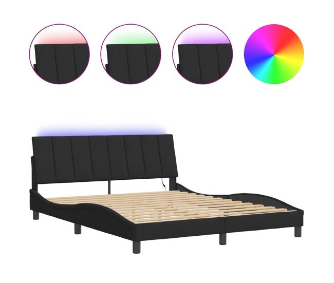 Estructura de cama doble matrimonial con led - terciopelo negro 160x200 cm