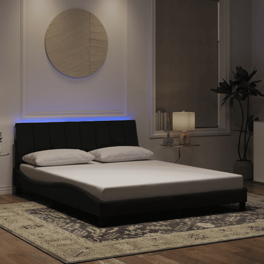 Estrutura de cama de casal moderno com LED - 160x200 cm veludo preto