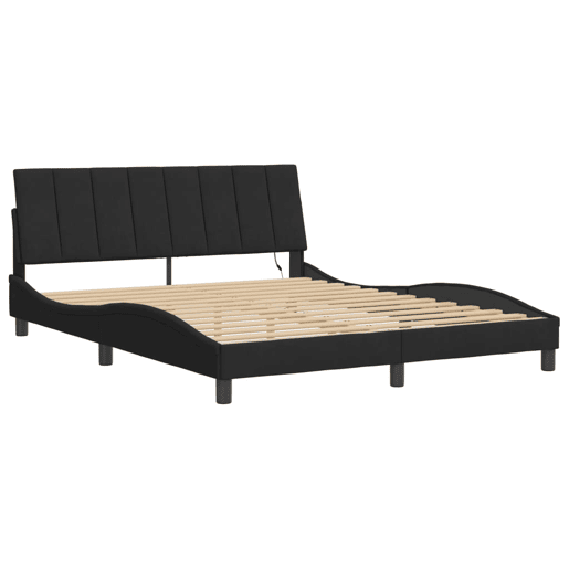 Estrutura de cama de casal moderno com LED - 160x200 cm veludo preto