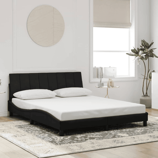 Estrutura de cama de casal moderno com LED - 160x200 cm veludo preto