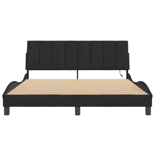 Estrutura de cama de casal moderno com LED - 160x200 cm veludo preto