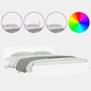 Estrutura de Cama de casal para adultos com cabeceira e luzes LED 200x200 cm branco