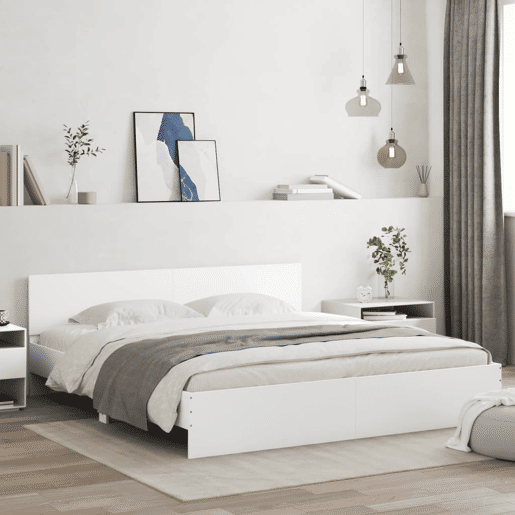 Estrutura de Cama de casal para adultos com cabeceira e luzes LED 200x200 cm branco