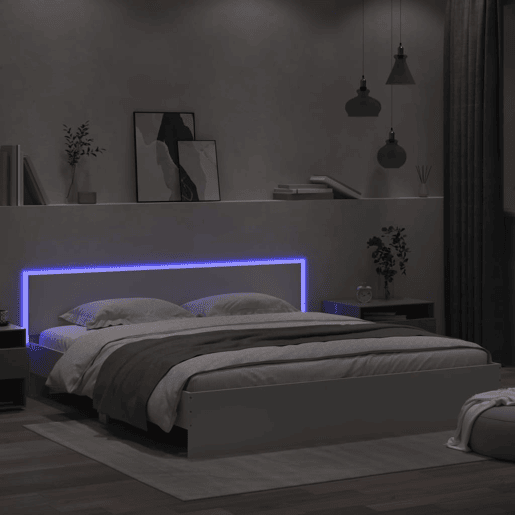 Estrutura de Cama de casal para adultos com cabeceira e luzes LED 200x200 cm branco