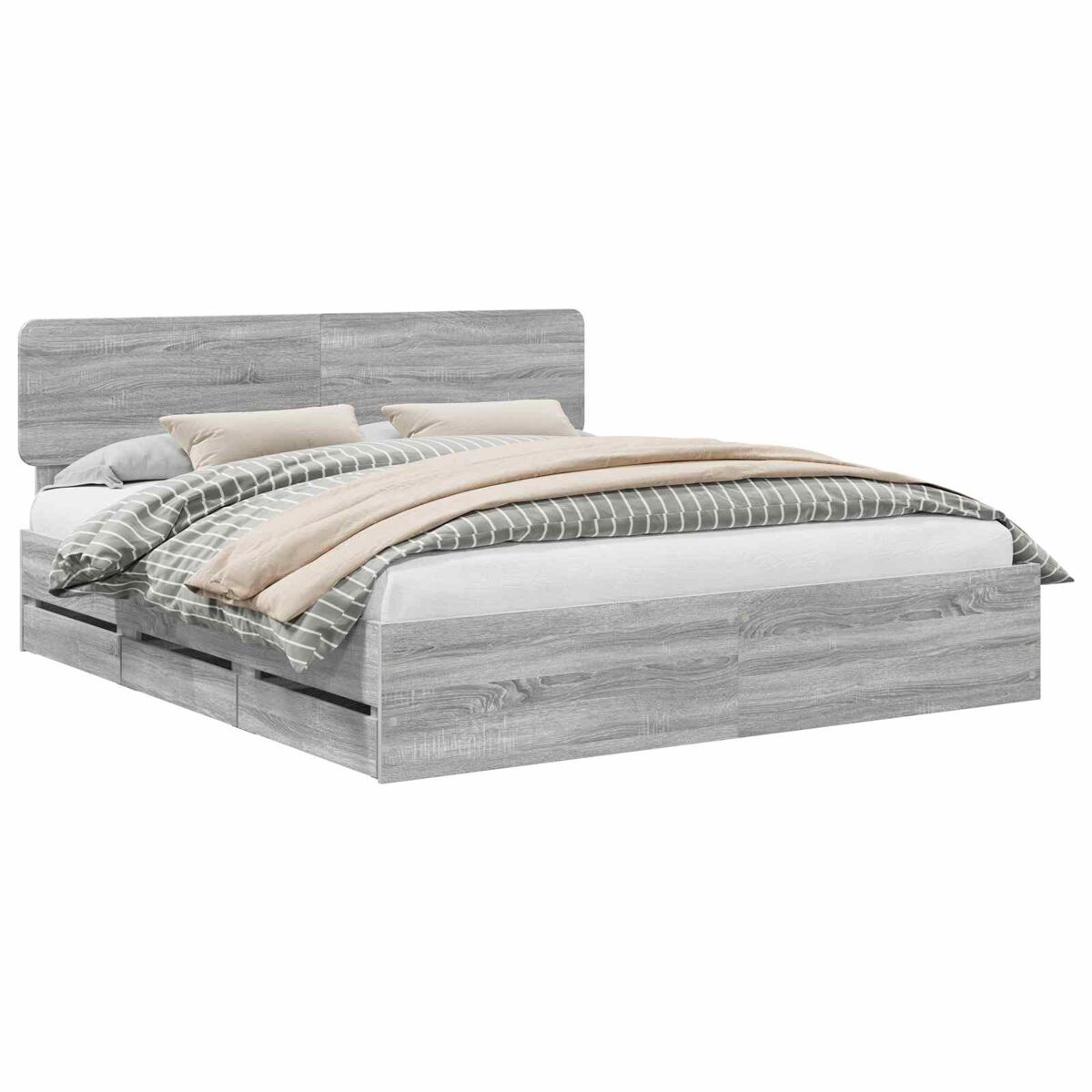 Estructura de cama matrimonial comodidad con cabecera - gris sonoma 200 x 200 cm