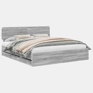 Estrutura de cama de casal king size com cabeceira - Sonoma cinza 200 x 200 cm
