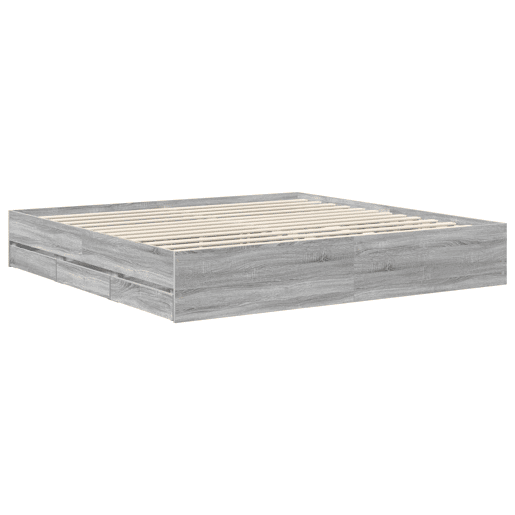 Estrutura de cama de casal king size com cabeceira - Sonoma cinza 200 x 200 cm