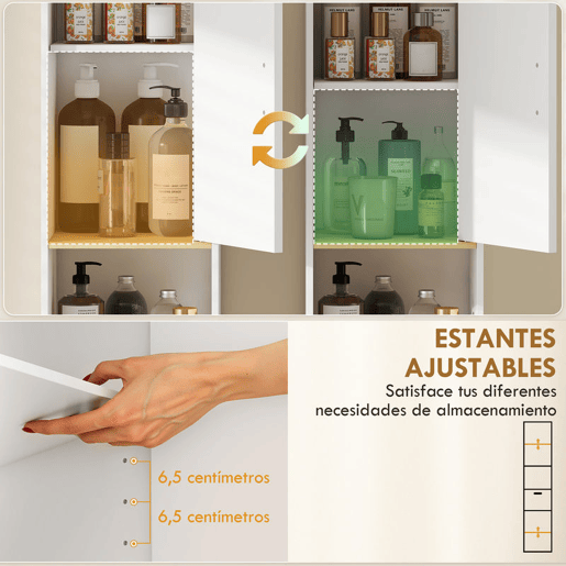 HOMCOM Armário Alto para Casa de Banho, Móvel Auxiliar Estreito com Prateleiras Ajustáveis, Portas Ranhuradas, Gaveta, Compartimento Aberto, Pés de Madeira, para Espaços Pequenos, 31,5x29,7x171,5 cm, Branco