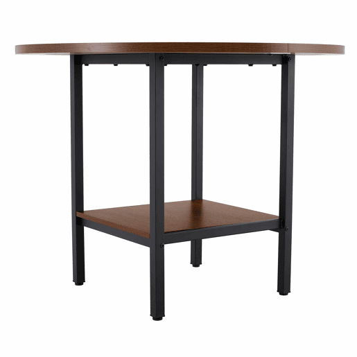 Mesa de jantar redonda com 100 cm de diâmetro - com prateleira de arrumação, acabamento em nogueira, estrutura metálica, para 4-6 pessoas - nogueira