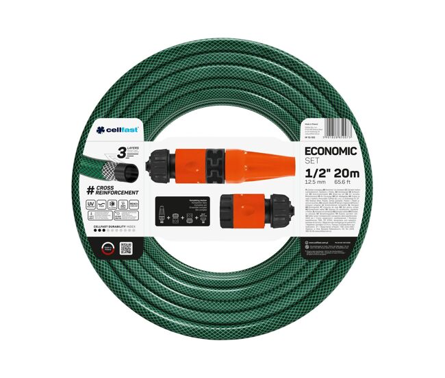 Set de riego economic de diámetro 1/2"(12,5mm) con una longitud de 20 metros.