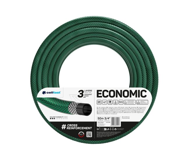 Manguera de jardín economic de 3 capas, con un diámetro de 3/4"(19mm) y una longitud de 50 metros.