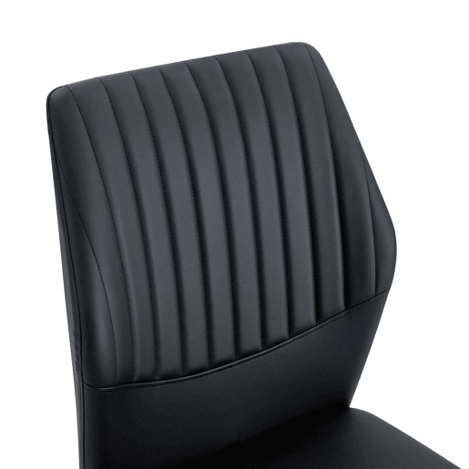 Conjunto de 4 cadeiras para sala de jantar - Encosto em PU preto com gravura vertical + pernas metálicas prateadas - Cor preta e prateada