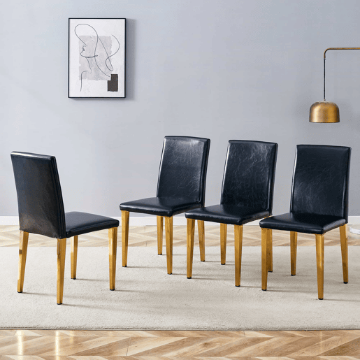 4 cadeiras de sala de jantar - design minimalista em PU preto com pernas metálicas douradas - preto e dourado