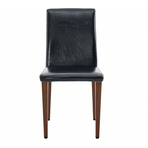 Conjunto de 4 cadeiras de jantar - design minimalista, assento em PU preto e pernas metálicas com efeito nogueira - Nogueira+Preto