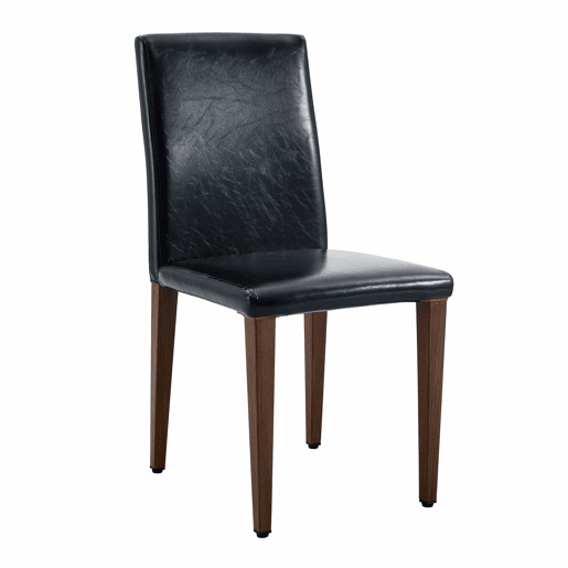 Conjunto de 4 cadeiras de jantar - design minimalista, assento em PU preto e pernas metálicas com efeito nogueira - Nogueira+Preto
