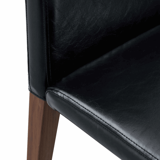 Conjunto de 4 cadeiras de jantar - design minimalista, assento em PU preto e pernas metálicas com efeito nogueira - Nogueira+Preto