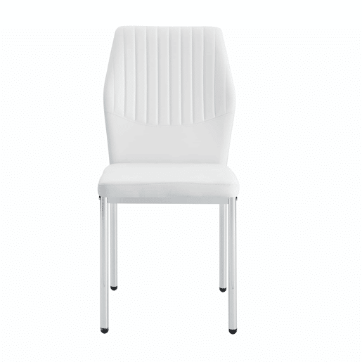 Conjunto de 4 cadeiras de jantar - Estilo leve-luxuoso, encosto em PU branco com padrão vertical + pernas metálicas prateadas - Branco + Prateado