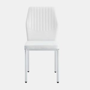 Conjunto de 4 cadeiras de jantar - Estilo leve-luxuoso, encosto em PU branco com padrão vertical + pernas metálicas prateadas - Branco + Prateado