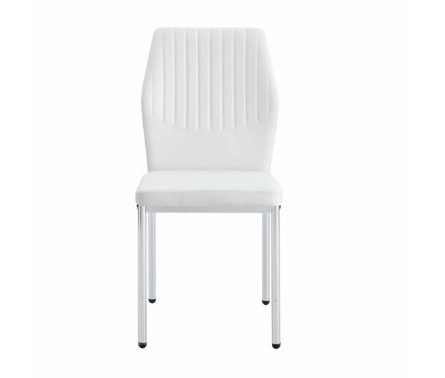 Juego de 4 sillas de comedor - estilo ligero-lujo, respaldo de pu blanco con estampado vertical + patas metálicas plateadas - blanco + plateado