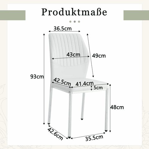 Conjunto de 4 cadeiras de jantar - Estilo leve-luxuoso, encosto em PU branco com padrão vertical + pernas metálicas prateadas - Branco + Prateado