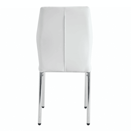 Conjunto de 4 cadeiras de jantar - Estilo leve-luxuoso, encosto em PU branco com padrão vertical + pernas metálicas prateadas - Branco + Prateado