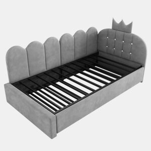 Sofá-cama 90x200 cm  90x190 cm - L, cama extraível, veludo, design com coroa e grelha, poupa espaço para quartos infantis e de hóspedes - cinzento