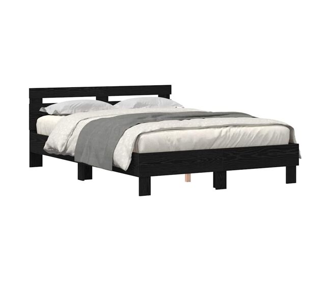 Estructura de cama doble matrimonial con led roble negro 150 x 200 cm