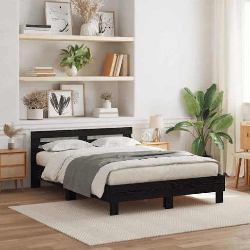 Estrutura da Cama de casal simple com led Carvalho Preto 150 x 200 cm