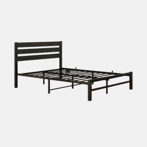 Cama metálica 140x200 cm - com cabeceira, LED, porta-carregador USB, estrutura resistente, espaço de arrumação na parte inferior, sem colchão, silenciosa, fácil de montar - preta