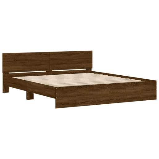 Estrutura de cama de casal c cabeceiraluzes LED - 200x200cm carvalho castanho