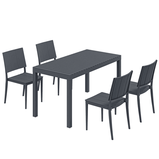 Outsunny Conjunto de Mesa e Cadeiras de Jardim 5 Peças, Mobiliário de Exterior com Mesa de Ripas, 4 Cadeiras Empilháveis, Estrutura Metálica para 4 Pessoas, para Pátio, Terraço, Cinzento Escuro